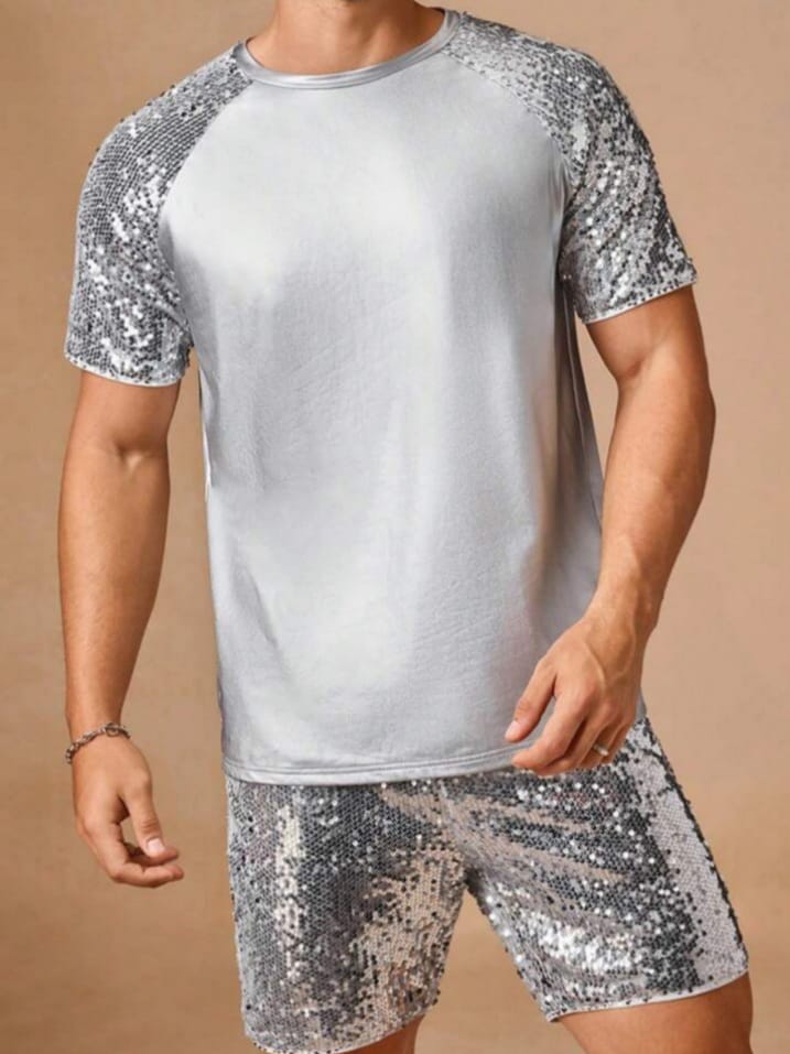 Uptown Funky Men's Knit Casual Loose Splice Sleepwear T-shirt & Short Set